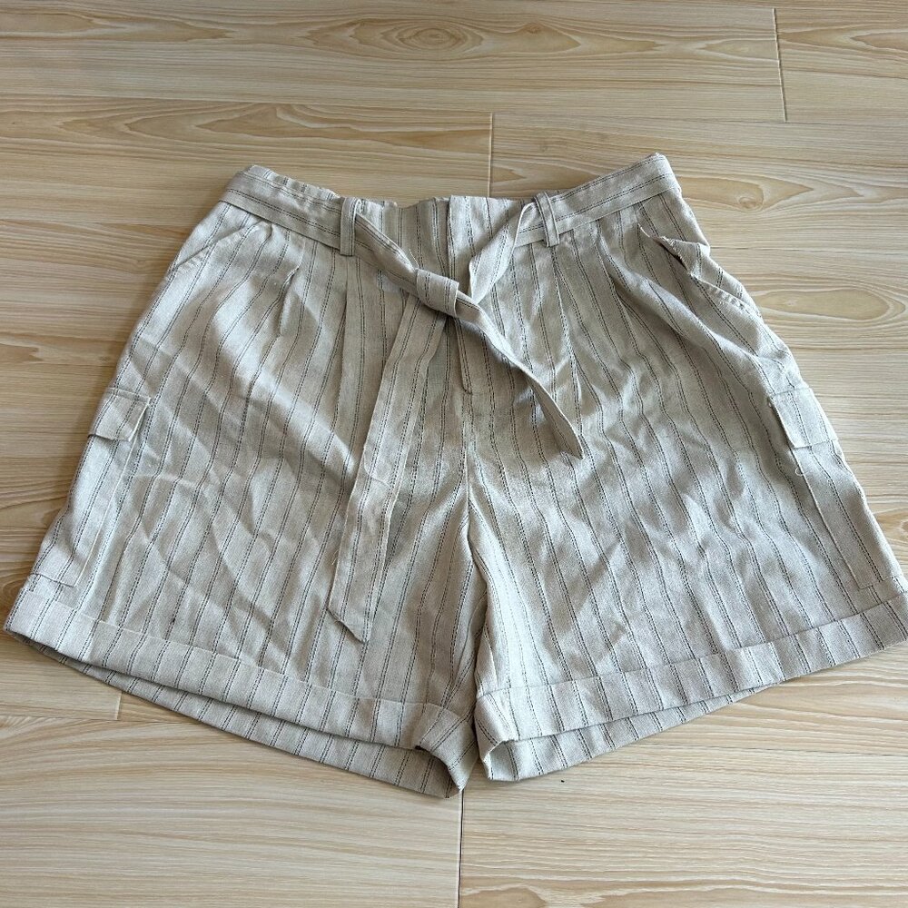 Modern Works Linen Blend Pinstripe Cargo Shorts NWOT Large